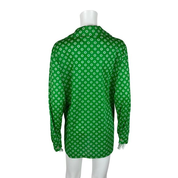 Vintage 70s Circle Top Women's XL Green Shiny Swim Cover Up Long Sleeve Shirt - Picture 9 of 10